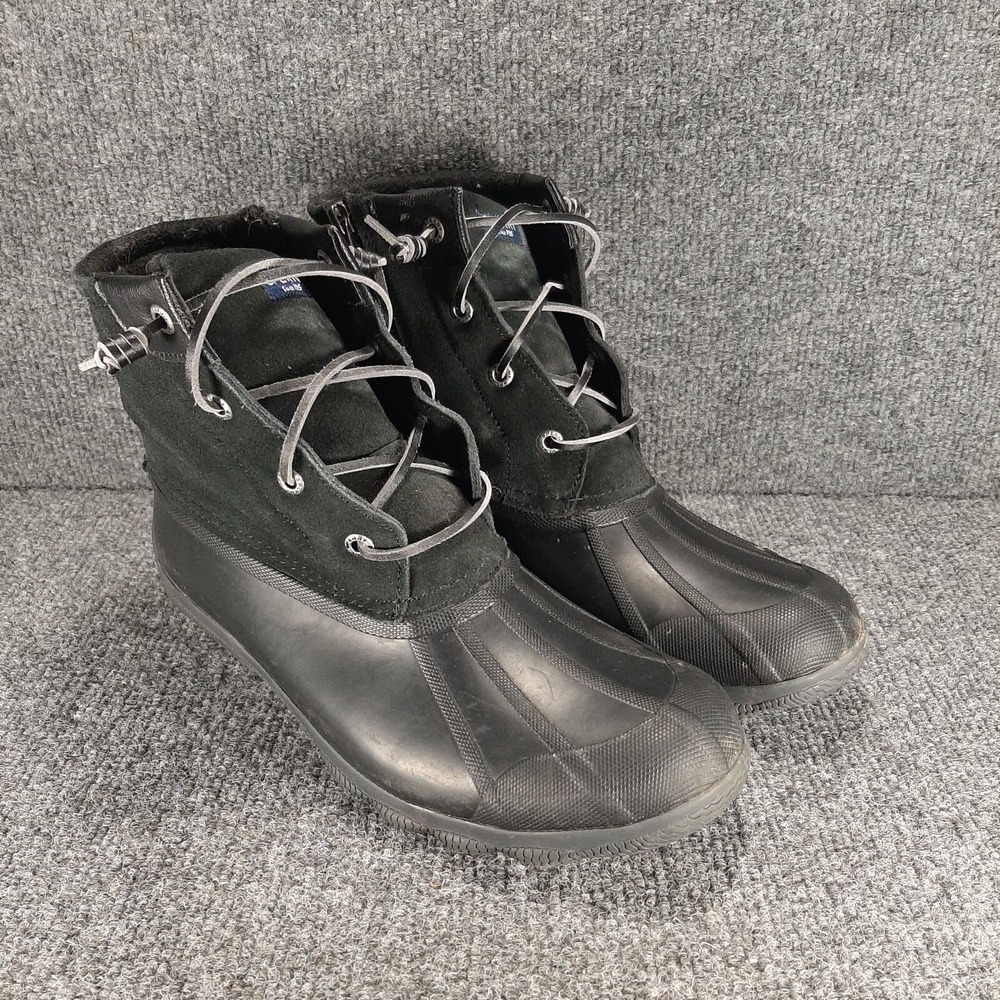 Sperry Women's 9M Black Rubber Waterproof Duck Boots Side Zip Mid Calf STS80422